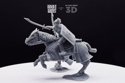 Dragon Army Captain with Sword and Spear - Foot and Mounted - Davale Games - 3D Printed with high quality resin for LOTR/D&D games