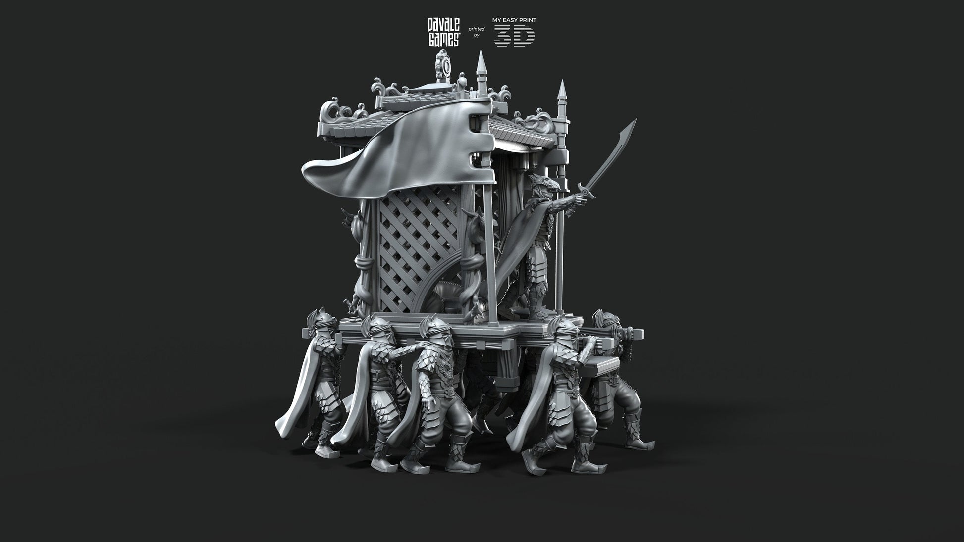 Dragon Army King on Palanquin [Ver. B] - Davale Games - 3D Printed with high quality resin for LOTR/D&D games