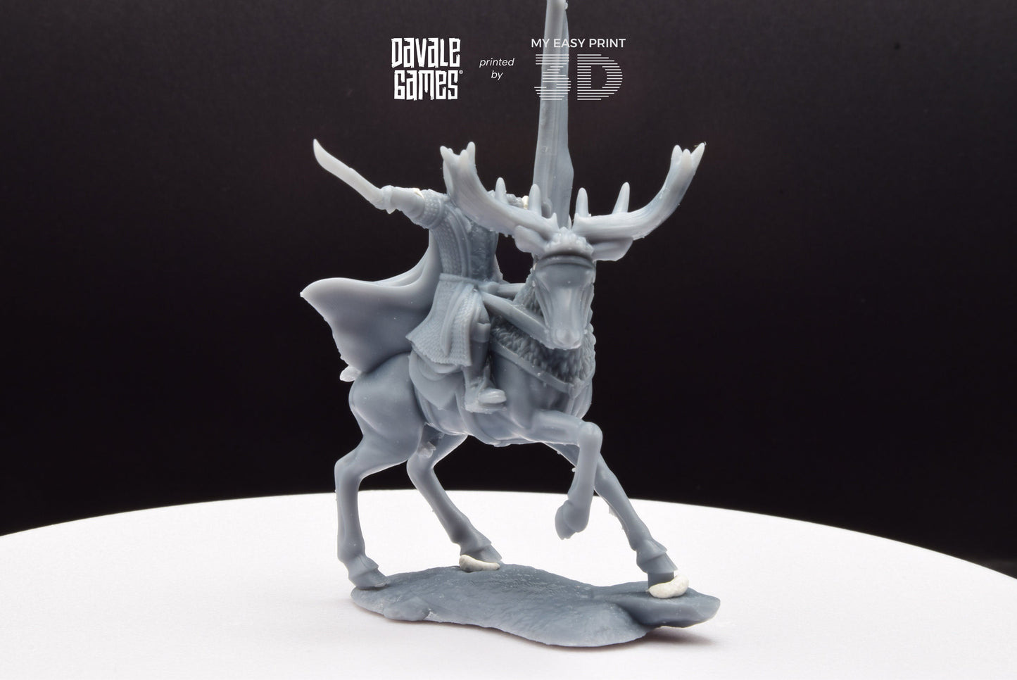 Wood Elf Banner on Elk - Mounted - Davale Games - 3D Printed with high quality resin for LOTR/D&D games