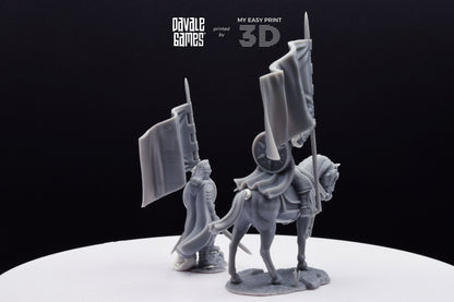 West Human Royal Guard with Banner - Foot and Mounted - Davale Games - 3D Printed with high quality resin for LOTR/D&D games