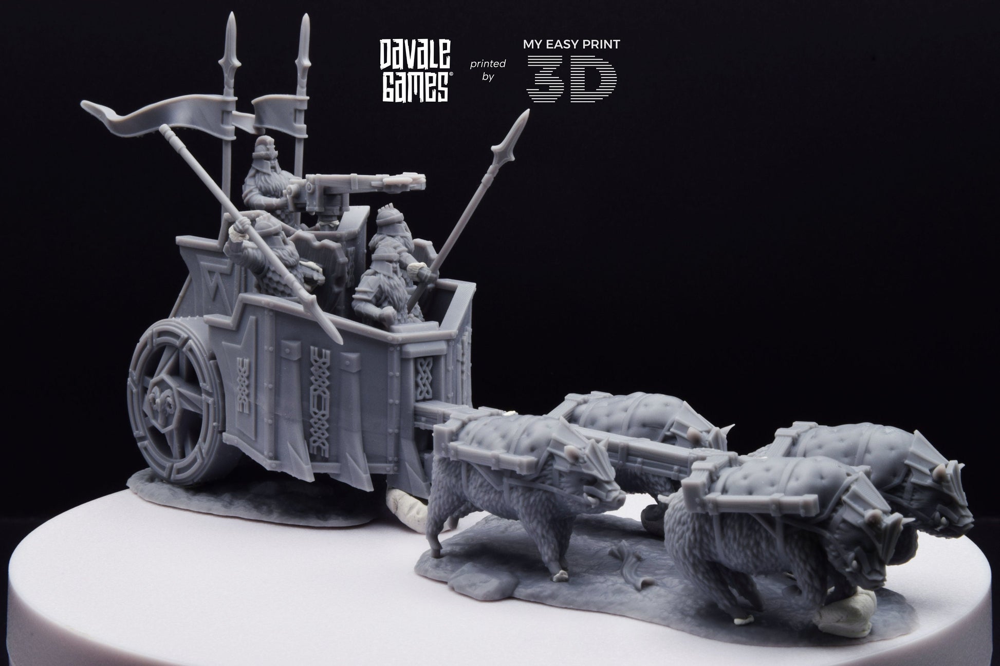 Silver Goat Dwarves Charriot - Davale Games - 3D Printed with high quality resin for LOTR/D&D games
