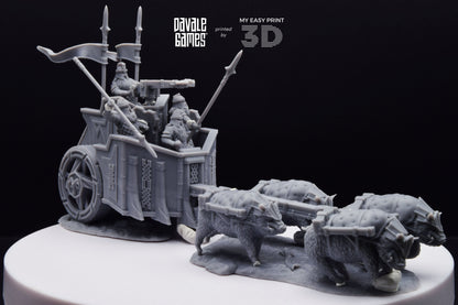 Silver Goat Dwarves Charriot - Davale Games - 3D Printed with high quality resin for LOTR/D&D games