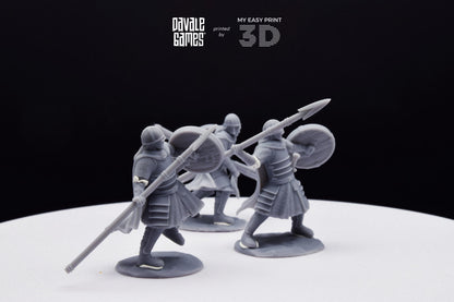 West Humans Regular Warriors with Throwing Spear and Shield - Foot - Davale Games - 3D Printed with high quality resin for LOTR/D&D games