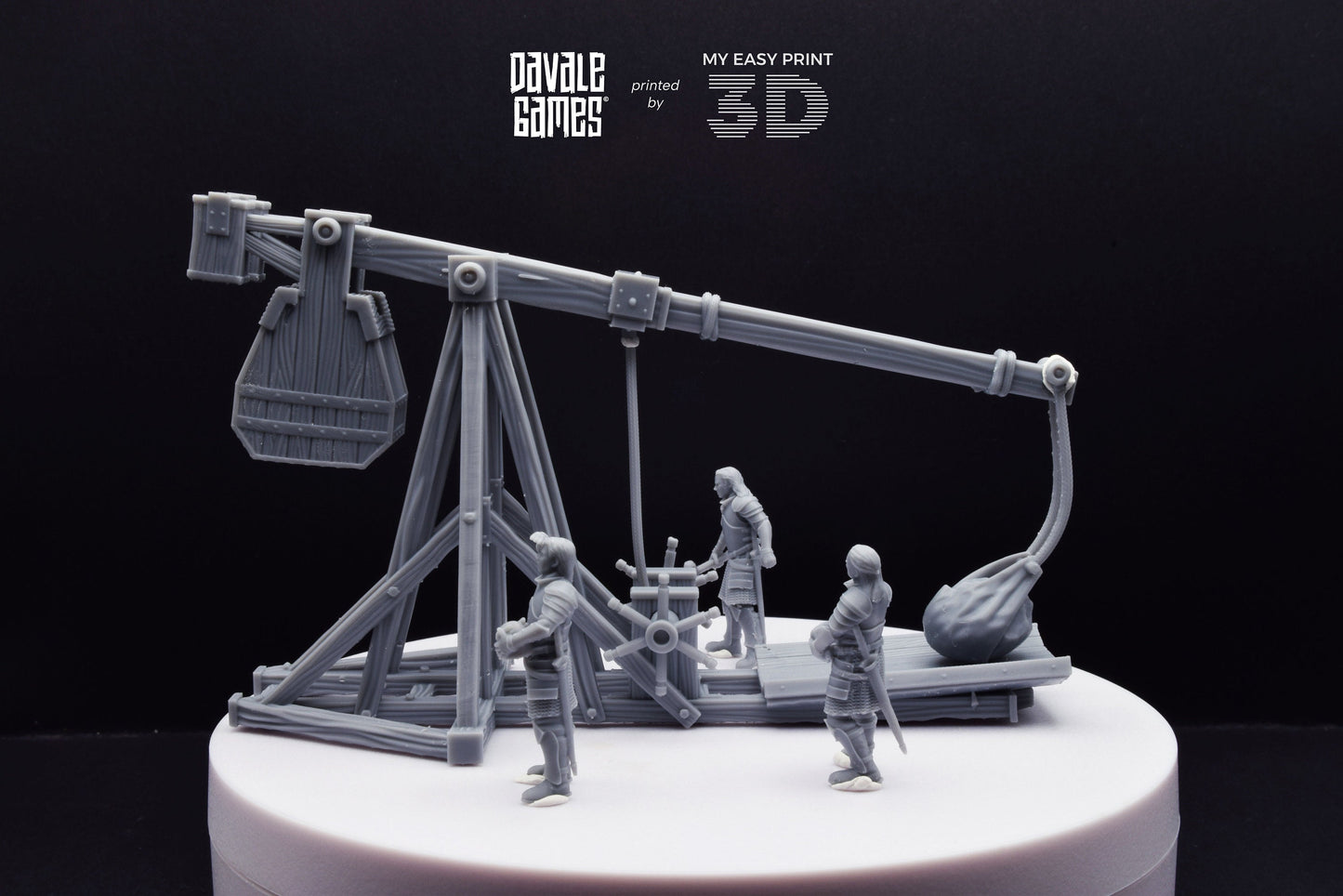 Grey Castle Trebuchet with Dotation - Davale Games - 3D Printed with high quality resin for LOTR/D&D games