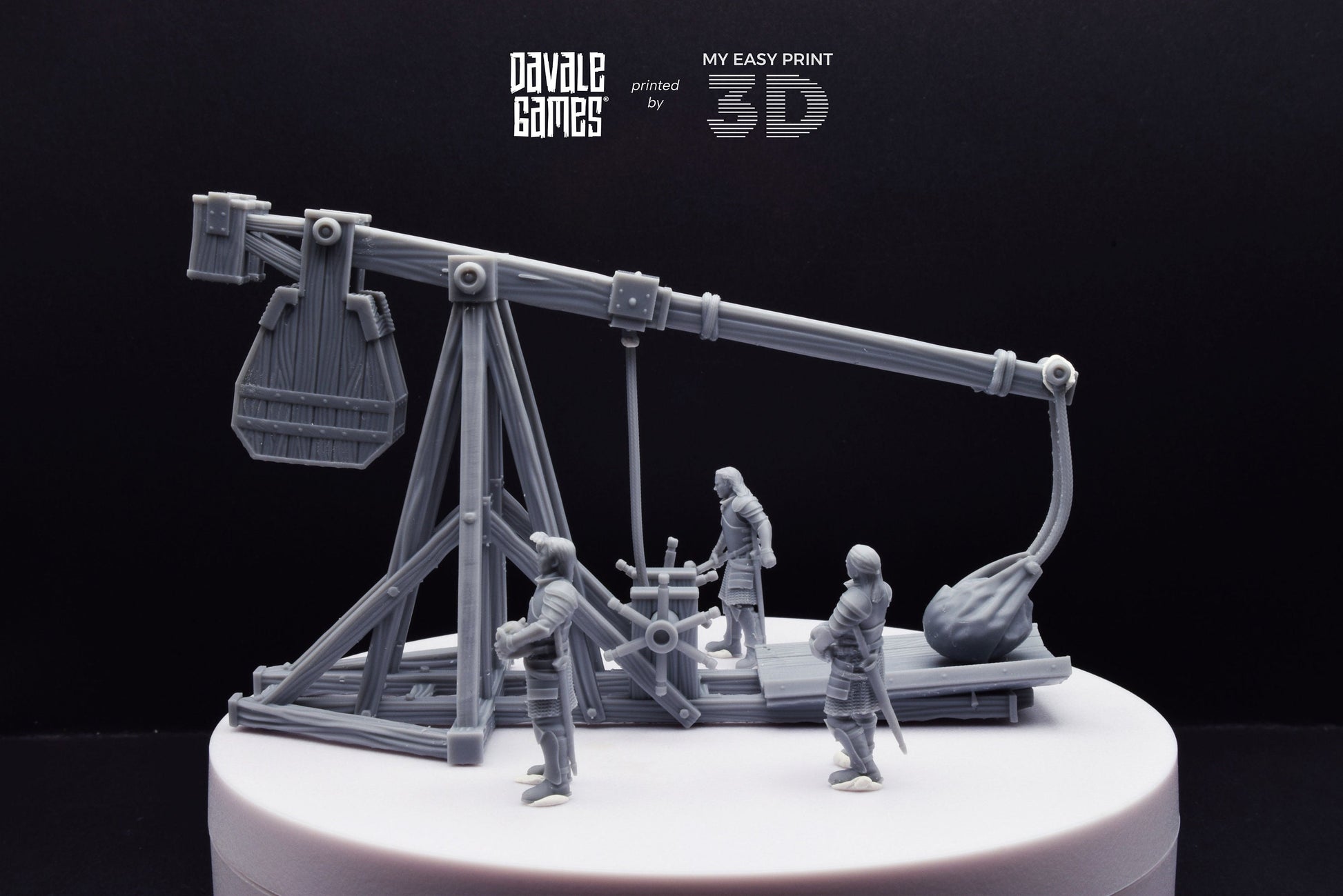 Grey Castle Trebuchet with Dotation - Davale Games - 3D Printed with high quality resin for LOTR/D&D games